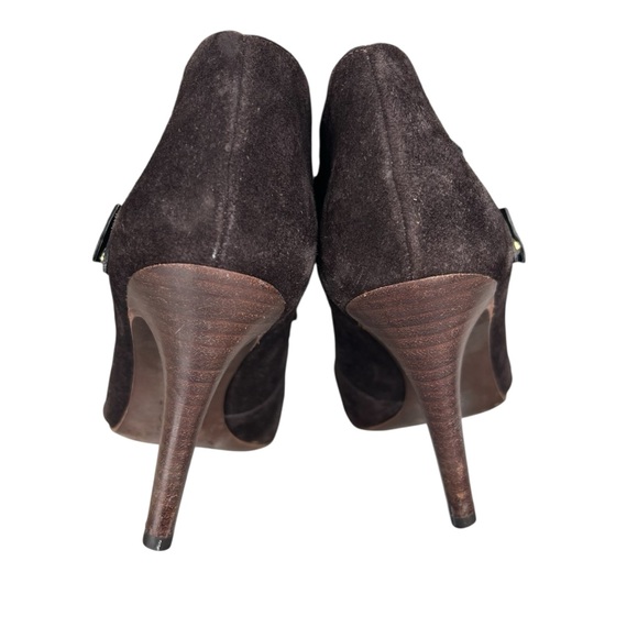 TORY BURCH Belen Suede Ankle Stiletto Booties Brown Buckle Women’s Size 10.5 - Picture 7 of 11